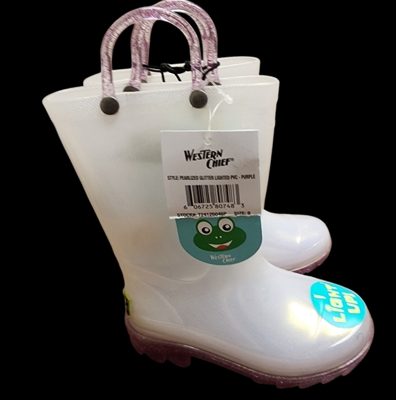 NWT Western ChiefToddlers Girls' Viola Light-up Glitter Rain Boots - Size 8 - Picture 3 of 7